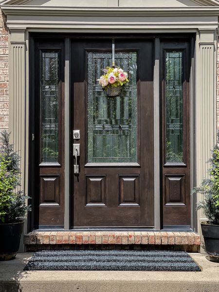 Front door Spring refresh. Hardy large doormat, artificial plants and hanging basket with flowers. 

#LTKhome #LTKstyletip #LTKsalealert