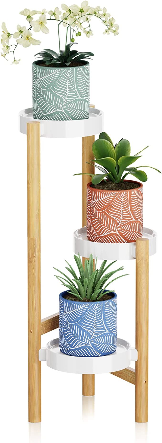 POTEY 3 Tier Bamboo Plant Stand Indoor, Small Corner Plant Stand Plant Holder Modern Style Tall Plan | Amazon (US)