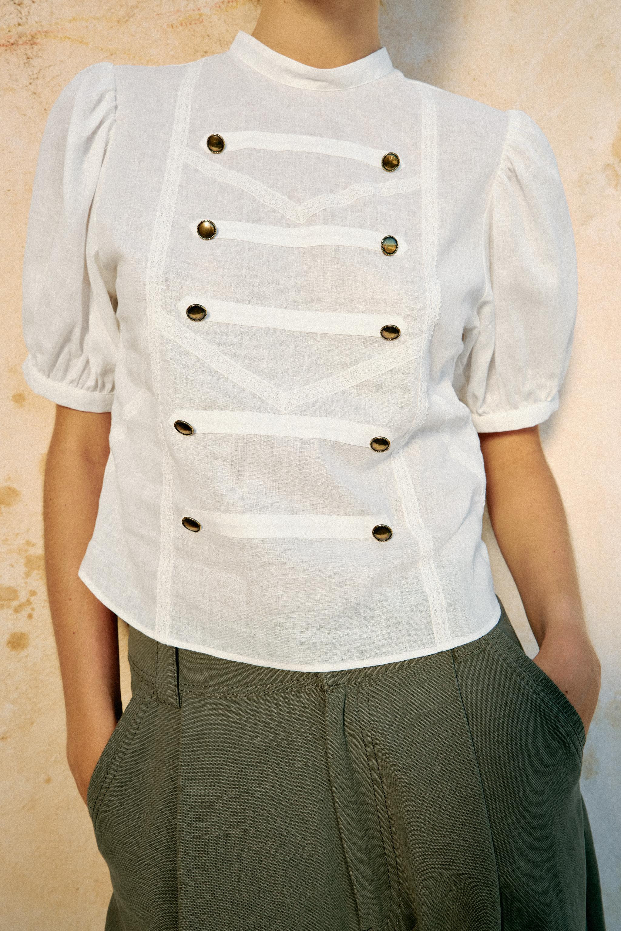 PUFF SLEEVE SHIRT WITH BUTTON DETAILS | Zara US