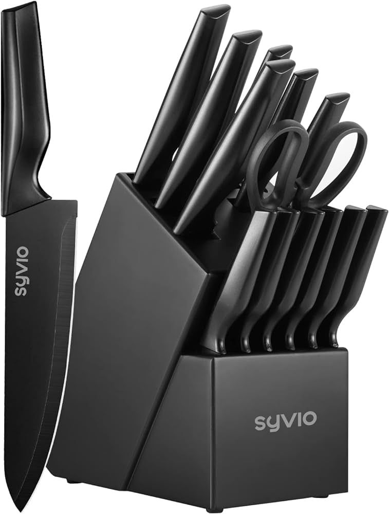 syvio Knife Sets for Kitchen with Block, 14 Piece with Built-in Sharpener for Chopping, Slicing, ... | Amazon (US)