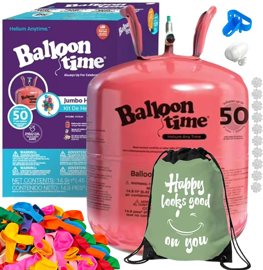 Blue Ribbon Balloon Time Disposable Helium Tank 14.9 cu.ft - 50 Latex Balloons + Balloon Tying To... | Amazon (US)