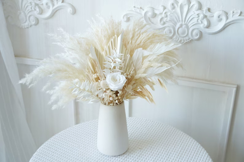 White flowers Bouquet,Pampas Grass bouquet,Dried flowers bouquet,natural flower decor,wedding,Sma... | Etsy (US)