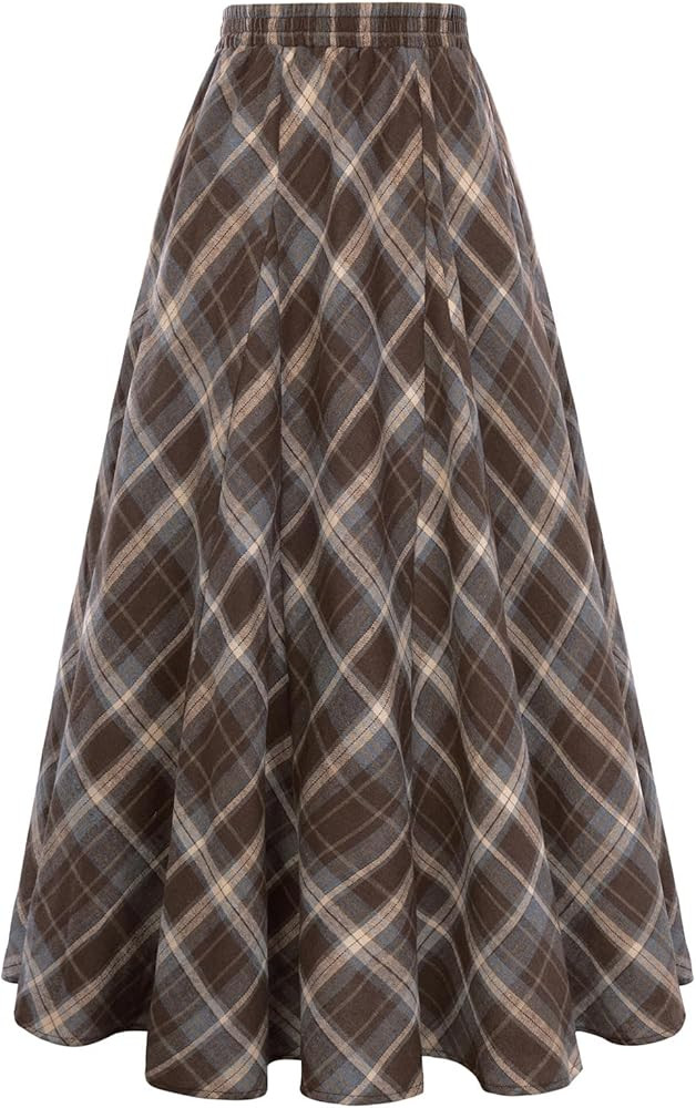 Scarlet Darkness Long Plaid Skirts for Women High Waist A Line Pleated Fall Maxi Skirts | Amazon (US)