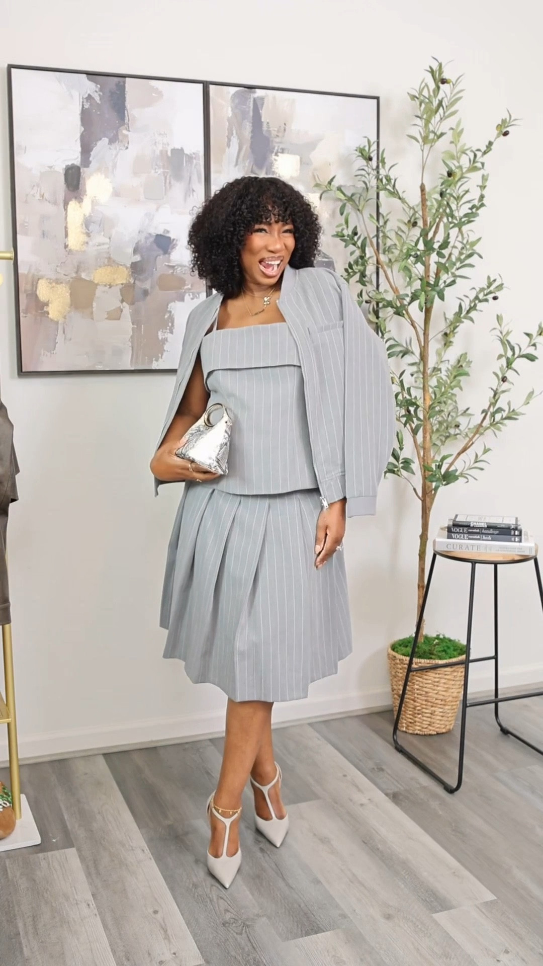 Easy spring outfit… Nothing like a 3 piece set and this pinstripe one is elevated and affordable. Wear them together or separately. 
Size medium blazer (should have done a large)
Size large bandeau top
Size 8 skirt


#LTKootd #LTKBump #LTKSeasonal