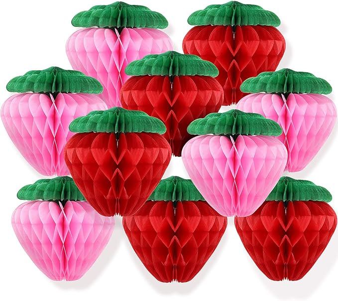 Skylety 10 Pieces 6 Inch Paper Strawberry Honeycomb Ball Tissue Paper Strawberry Ball for Strawbe... | Amazon (US)