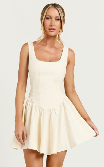 Leanora Mini Dress - Scoop Neck Corset Dress in Ivory | Showpo (US, UK & Europe)