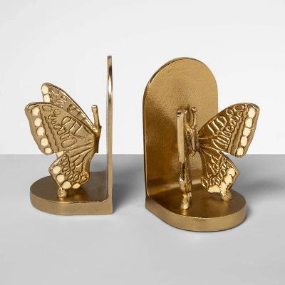 6.6" x 3.7" 2pc Brass Butterfly Bookend Set Gold - Opalhouse™ | Target