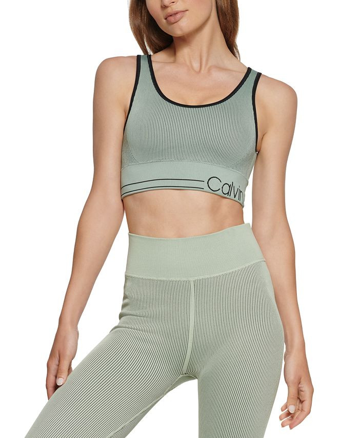 Calvin Klein Seamless Ribbed Medium Impact Sports Bra & Reviews - All Bras - Women - Macy's | Macys (US)