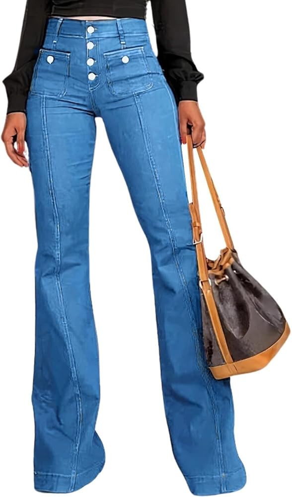 GOLDPKF Womens Bell Bottom High Waisted Jeans Flare Curvy Denim Pants Slim Stretch Bootcut Leg Tr... | Amazon (US)