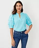 Pintucked Puff Sleeve Popover | Ann Taylor (US)