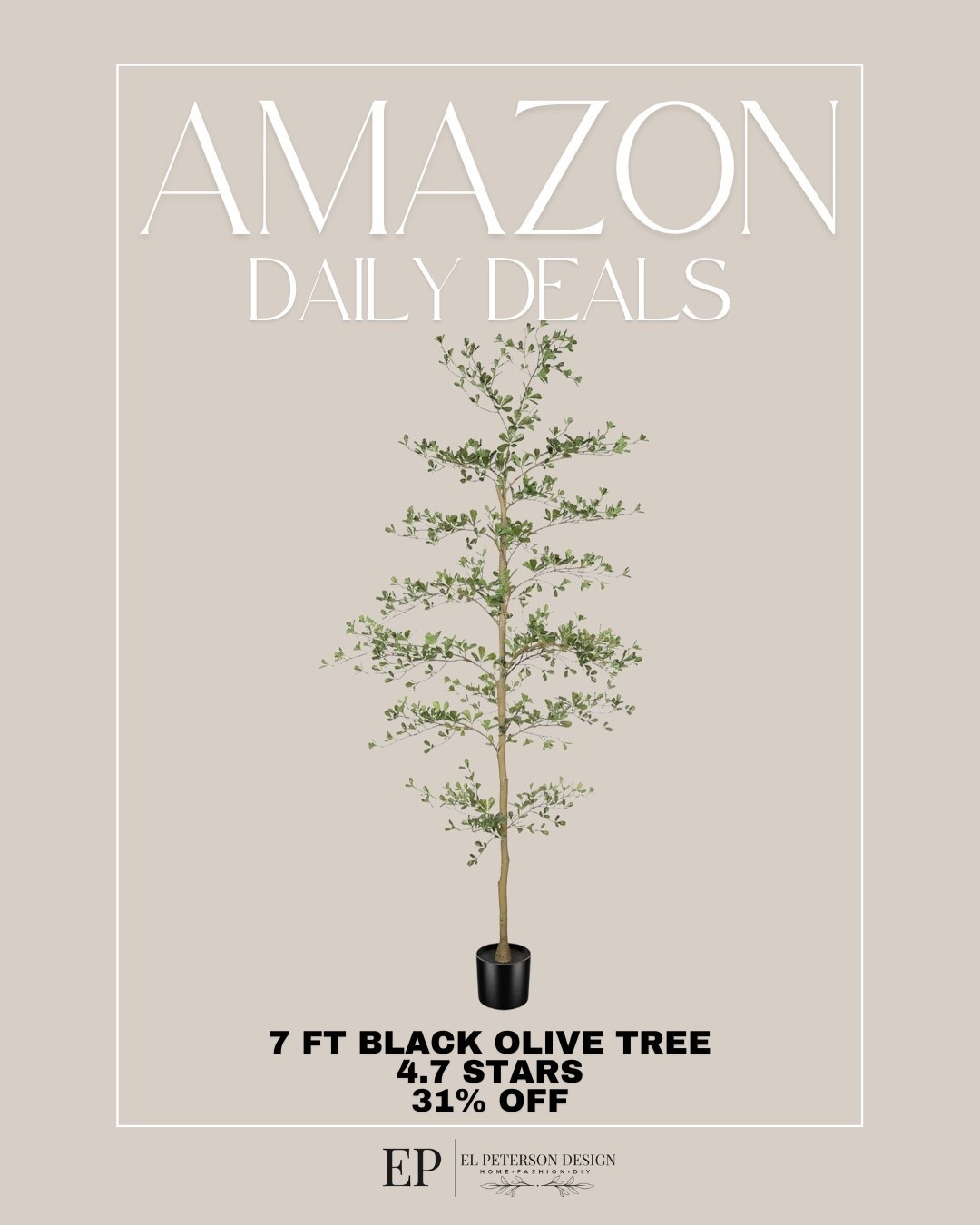 Amazon Daily Deals
6 ft black olive tree

#LTKHome #LTKSaleAlert