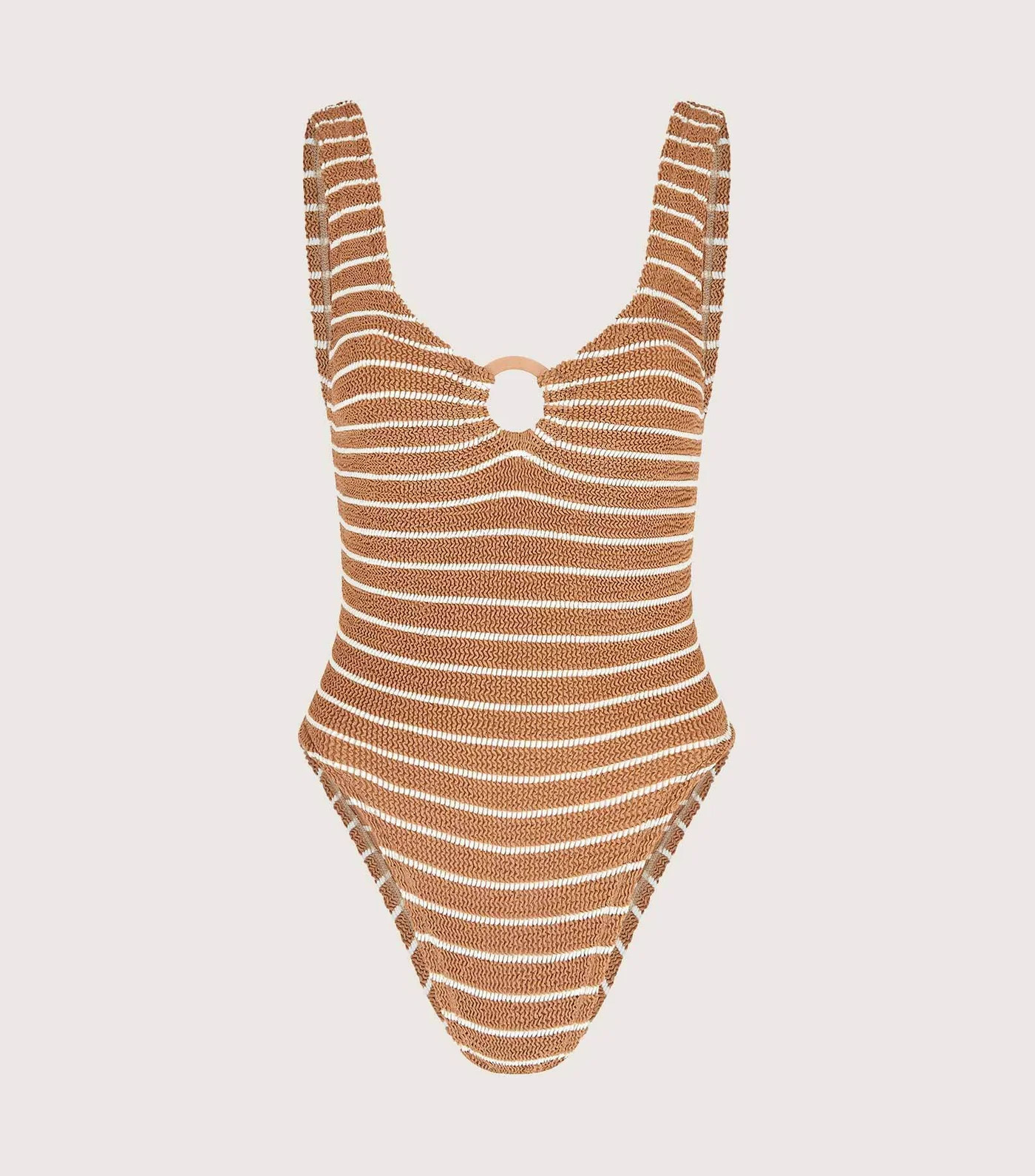 Celine Swim With Tonal Hoops - Metallic Cocoa/White | HUNZA G