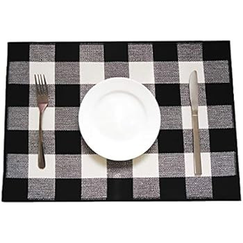 Levinis Reversible Placemats for Dining Table Set of 6- Washable Cotton Woven Black and White Far... | Amazon (US)