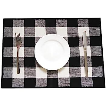 Levinis Reversible Placemats for Dining Table Set of 6- Washable Cotton Woven Black and White Far... | Amazon (US)