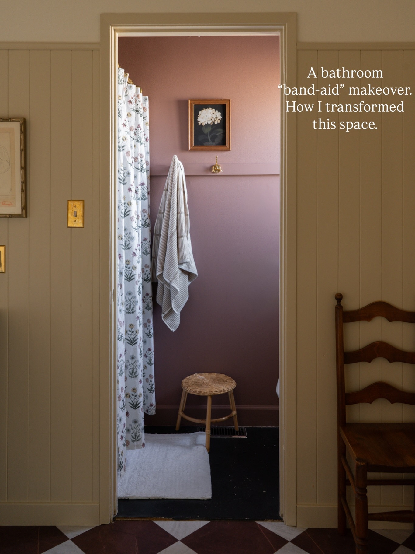 Okay but can we talk about not waiting for the “someday renovation”?

This bathroom will eventually get fully redone… but instead of waiting, I gave it a little band-aid makeover and honestly? It changed EVERYTHING.

(I’ll share the full bathroom soon. This is just the shower/toilet area)

If you’re in that in-between phase, here are 5 easy things you can copy:
– Color-drench the room (yes, even the ceiling).
– Swap out textiles. Towels + shower curtain alone make a difference.
– Remove outdated hardware. Even taking something out helps.
– Paint or use peel and stick on the floors if new tile isn’t happening right now.
– Change the light fixture, add art… and yes, even the toilet seat! 
It’s all about being intentional with what you already have. Little changes. Big mood shift. 

Are you in a “band-aid makeover” season anywhere in your house right now? 🤍

#LTKstorytime #LTKHome #LTKdayinmylife