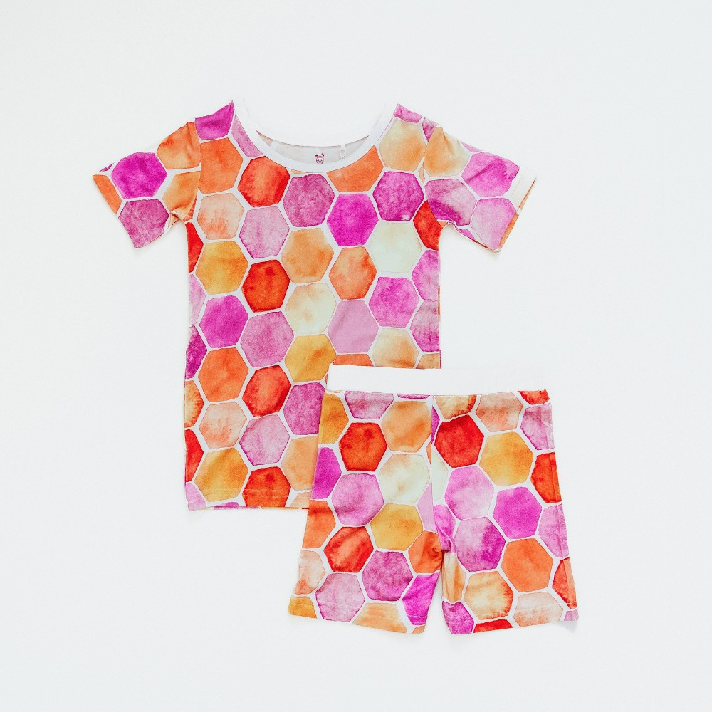 Honeycomb Short Sleeve Pajama Set in Rose | Kinderlein