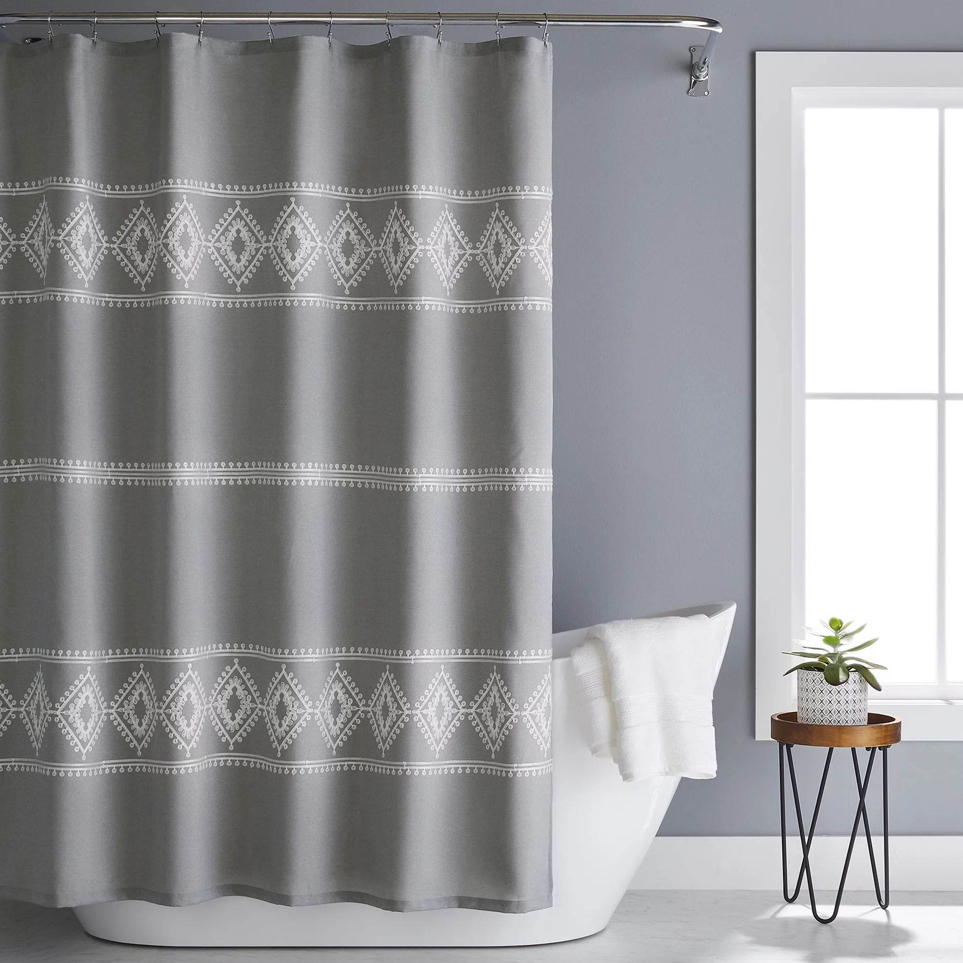 Better Homes & Gardens Embroidered Medallion Polyester Shower Curtain", 72" x 72", Grey | Walmart (US)