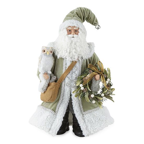 North Pole Trading Co. 18" Sage Coat with Owl Santa Figurine | JCPenney