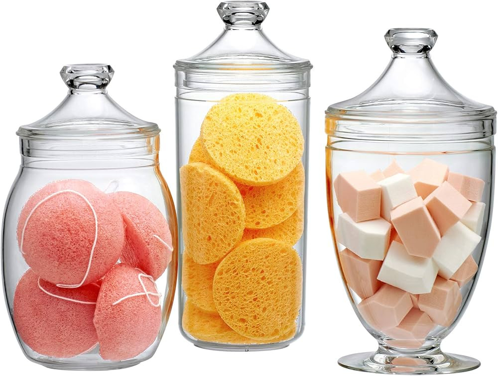 Amazing Abby - Adore - Acrylic Apothecary Jars (3-Piece Set), Plastic Jars with Lids, Bathroom Ca... | Amazon (US)