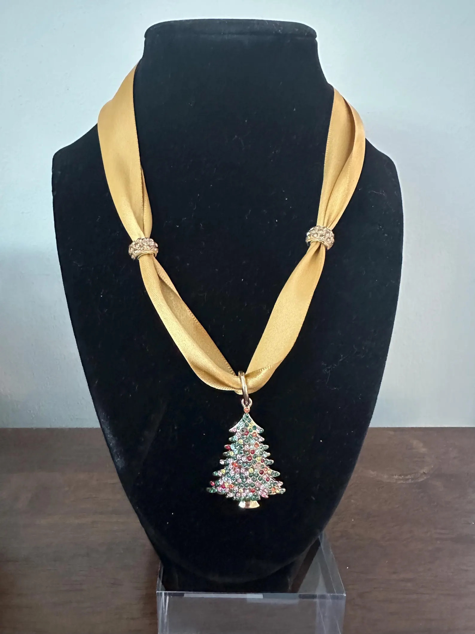 Christmas Tree Goldtone Charm Scarf Necklace - Etsy | Etsy (US)