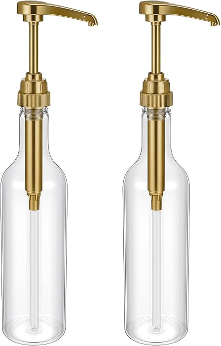 Maxdot 2 Pcs 25 oz Plastic Syrup Bottles with Pump Syrup Dispenser, Gold | Amazon (US)