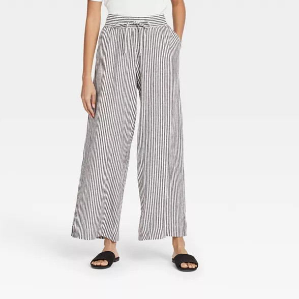 Women's Striped Mid-Rise Relaxed Fit Pants - A New Day™ Black/White | Target