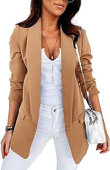 Langwyqu Womens Casual Open Front Blazers Long Sleeve Work Office Jacket Blazer | Amazon (US)