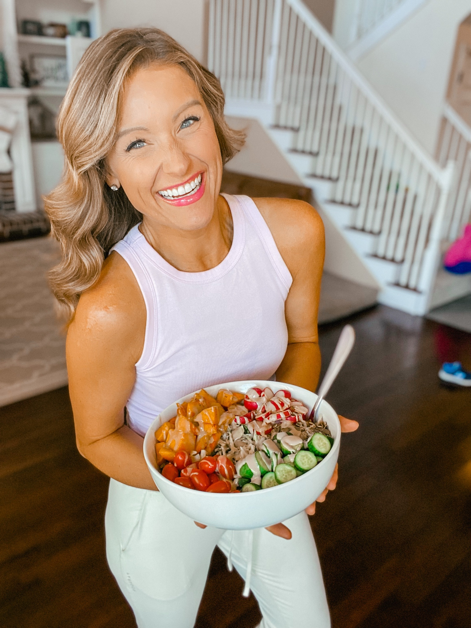 My favorite tanks from Target. I am usually a S/M, but size down in these. I have in nearly every color and they are perfect for workouts or to dress up  