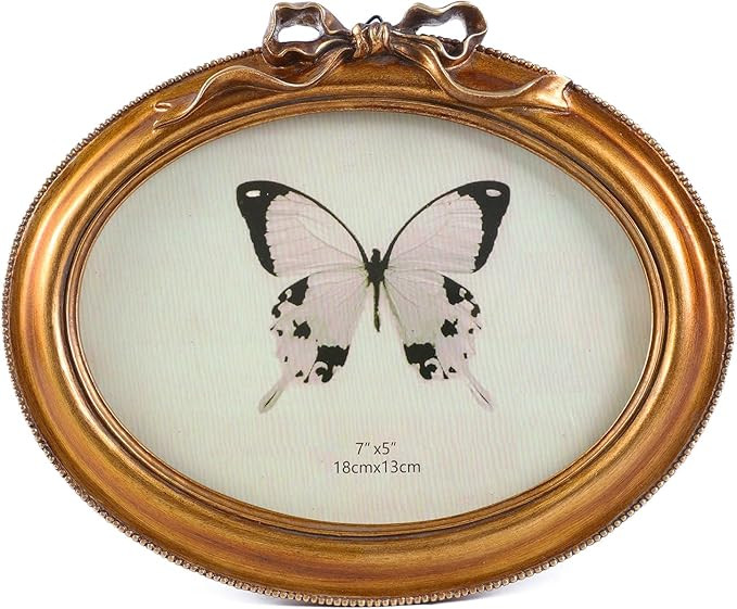 SIKOO Vintage Picture Frames 5x7 Bronze Gold Antique Oval Picture Frame Bow Vintage Wall Decor Ar... | Amazon (US)