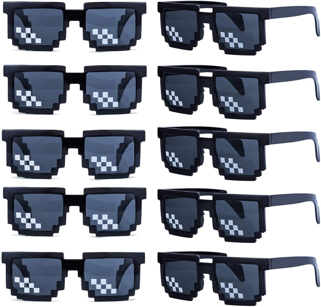 kilofly 10pc 8-Bit Pixel UV Protect Gamer Sunglasses Adult Kids Party Favors | Amazon (US)