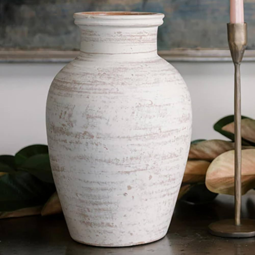 Terracotta Painted Vase with Handles, 12.4-in Vintage Decor Vase & Table Decor in Entryway, Livin... | Amazon (US)