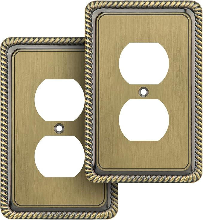 Rope Edge Decorative Wall Plate Switch Plate Outlet Cover (Single Duplex, 2 Pack, Antique Brass) | Amazon (US)