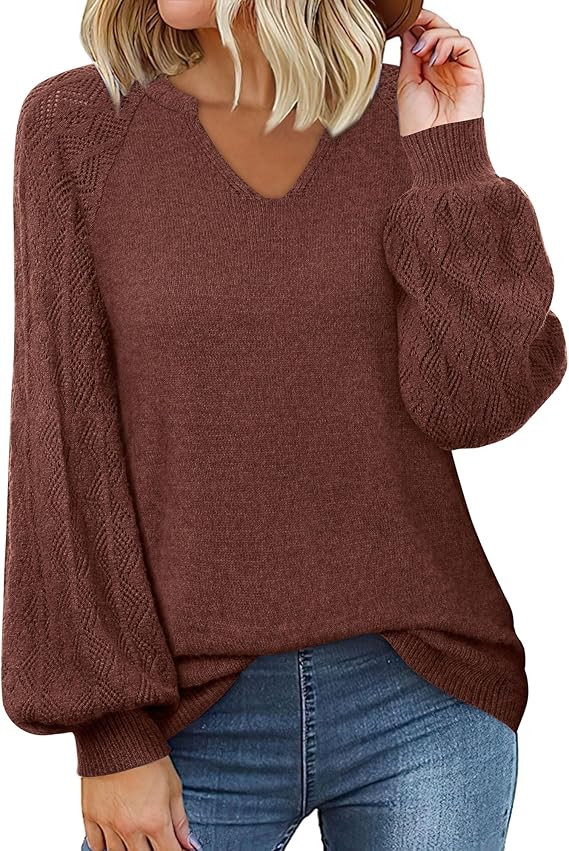 Messic Womens Pullover Sweaters 2025 Casual Long Sleeve V Neck Loose Knit Tops | Amazon (US)