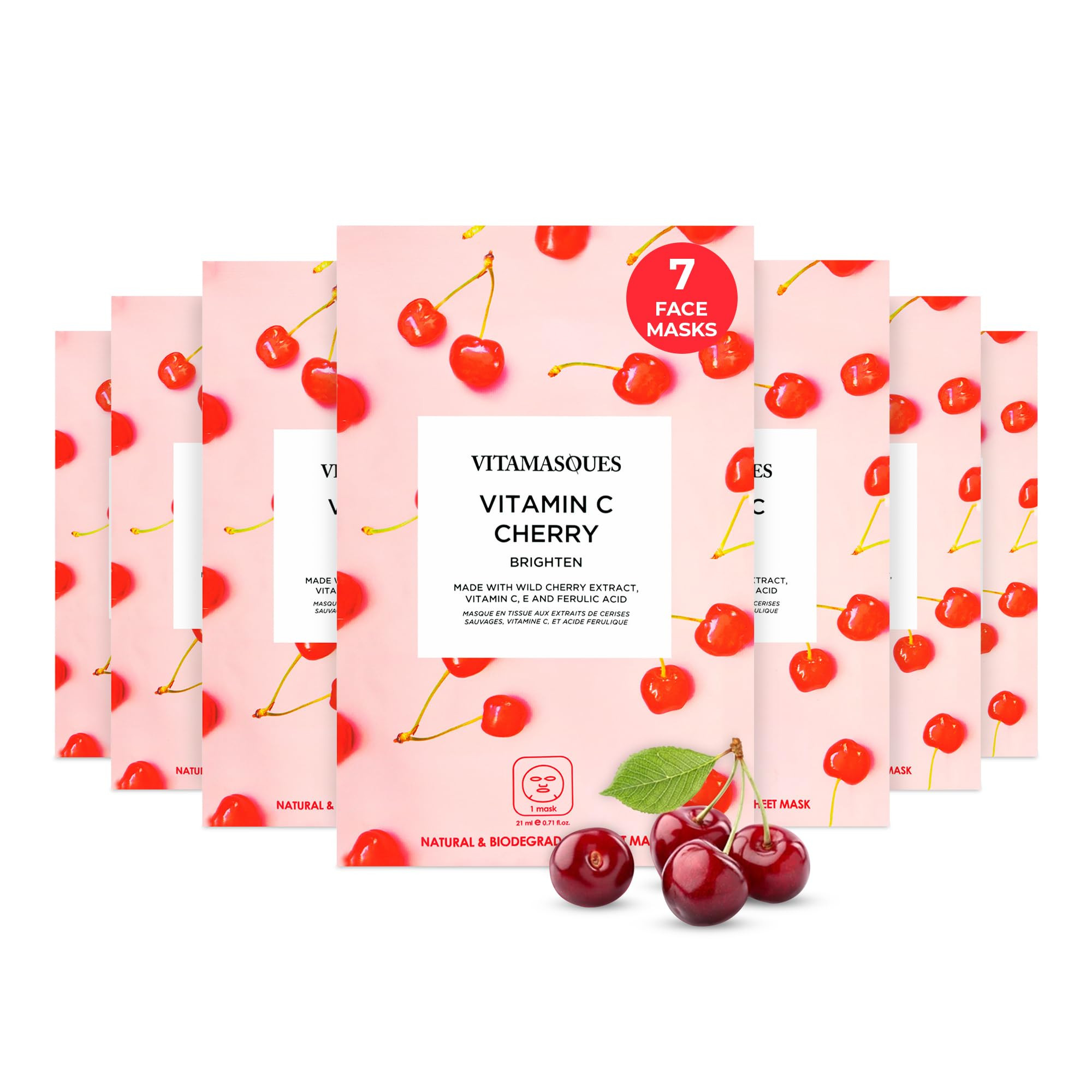 Vitamasques Vitamin C Cherry Face Sheet Mask 7 Pack - Brightens, Protects & Boosts Hydration with... | Amazon (US)