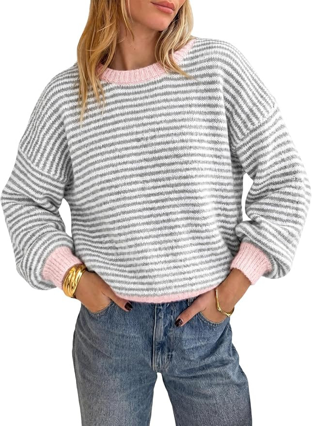 Cicy Bell Womens Striped Sweater Loose Fit Color Block Knit Pullover Tops | Lightweight, Crewneck... | Amazon (US)