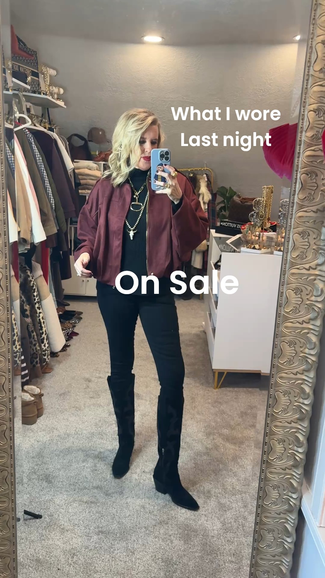 What I wore last night to a beauty event…
But could be cute for dinner/date/ drinks with a friend etc

This cute suede Free people inspired by cropped jacket  is on sale 20% off  fits tts I am in a med and have it in 4 colors it comes in 9 colors great 3rd piece to finish off a look!

Black med weight high quality ribbed turtleneck under $36
Fits tts in a medium 
Comes in several colors 

Spanx black pull on skinny jeans 
Fit tts in a size medium 
Use code Deardarcyxspanx to save 15% 

Suede cowboy boots by dolce vita  due to the pointed toe id size up and if you don’t have a narrow foot, you might want to size up… I have a very narrow foot and I am in my true size.

Horse bit necklace comes in gold or silver and fits true to size 
Handmade unde $60

Hand beaded long necklace with cow head  handmade on Etsy (comes in and out of stock) I linked and Amazon find as well that’s similar

Lip is thrives lip crayon stain


#LTKFindsUnder50 #LTKgrwm #LTKootd