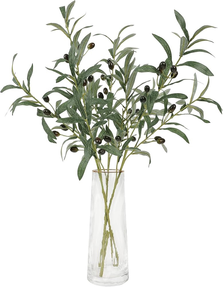 Artificial Olive Branch Greenery Plants 3 Pcs 28.3'' Length, Faux Silk Green Leaves Fake Tree Bra... | Amazon (US)
