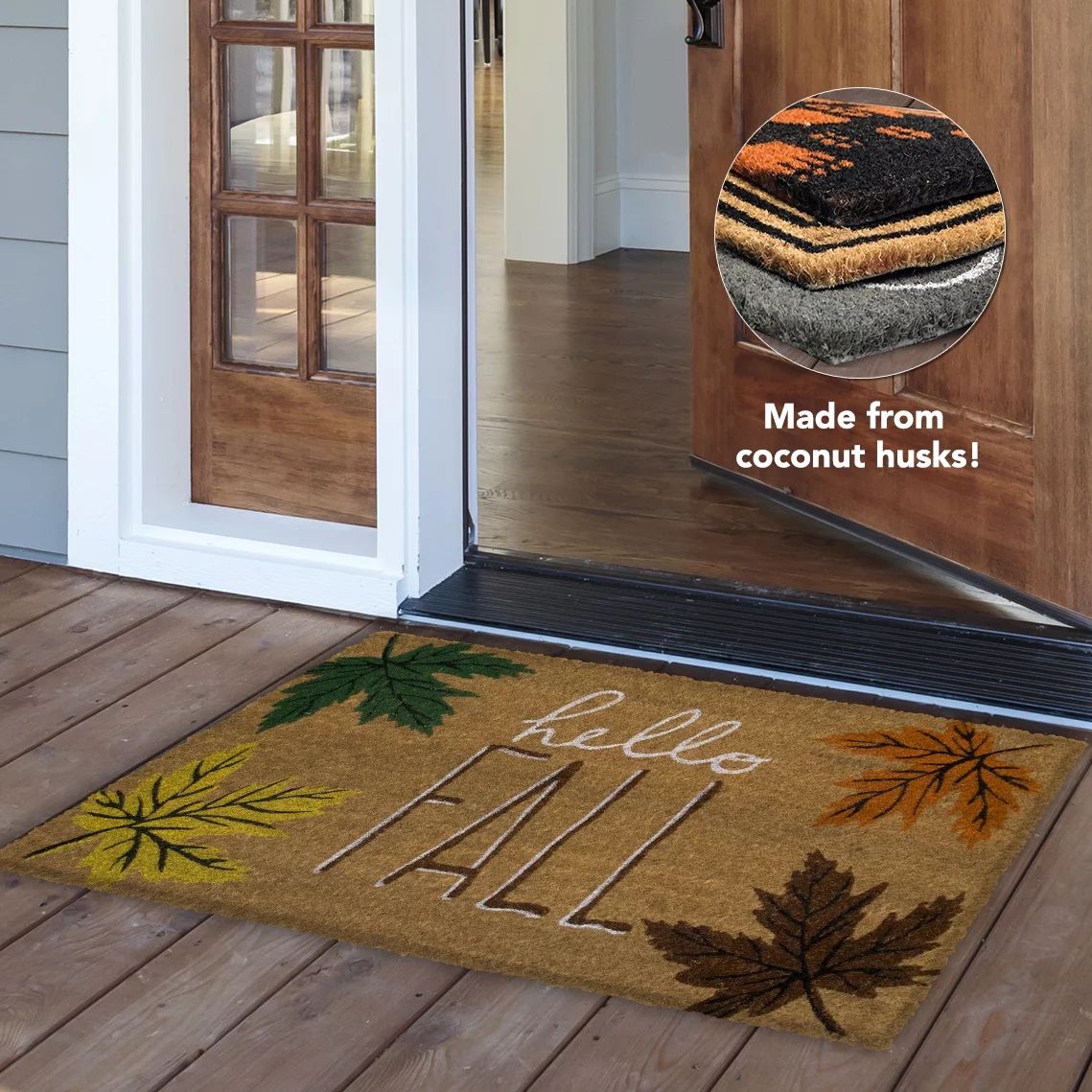 Hello Fall Coir Doormat Leaves Natural Fiber Outdoor 18" x 30" Briarwood Lane | Walmart (US)