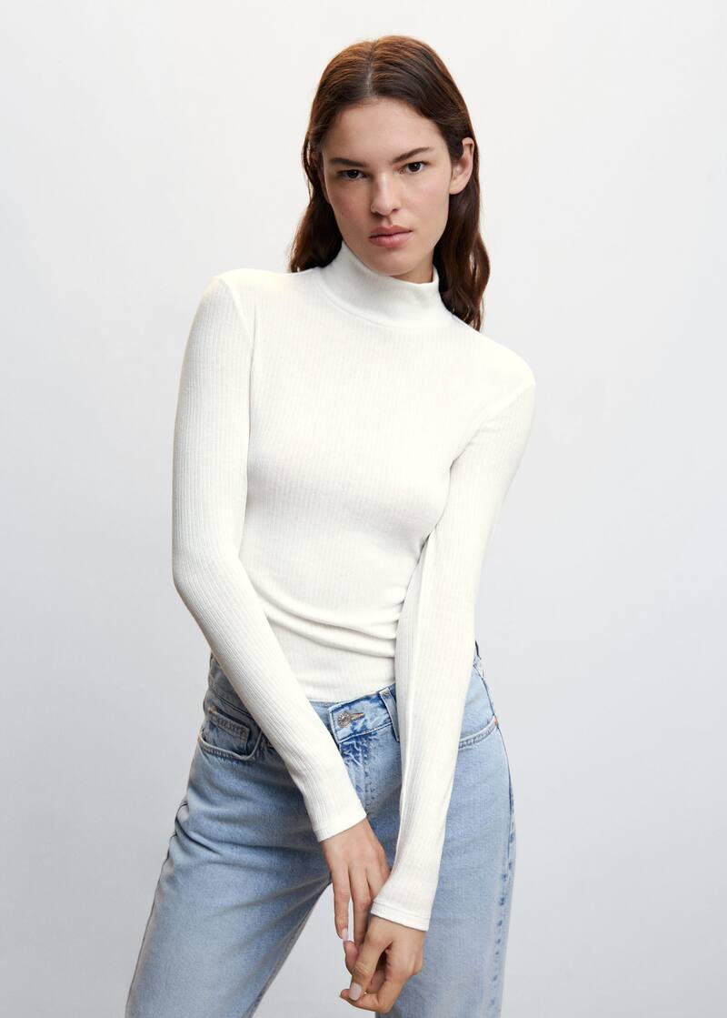Ribbed long-sleeved t-shirt | MANGO (UK)