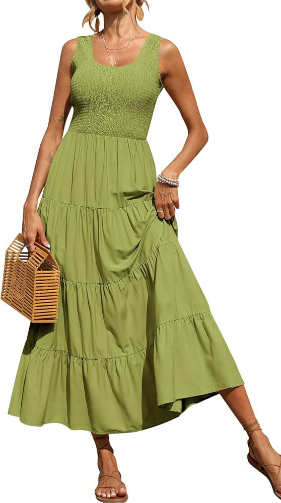 PRETTYGARDEN Women's 2024 Casual Loose Plain Maxi Sundress Smocked Tank Dress Sleeveless Summer B... | Amazon (US)