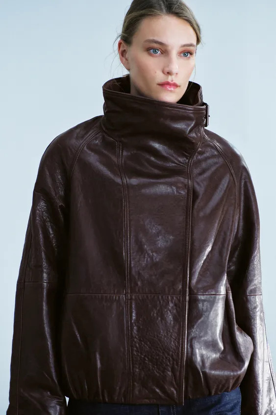 100% LEATHER STAND-COLLAR JACKET ZW COLLECTION | Zara US