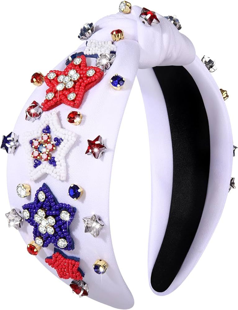 ZOLEAROPY American 4th of July Headband for Women USA Star Rhinestone Jeweled Knotted Headband Fo... | Amazon (US)