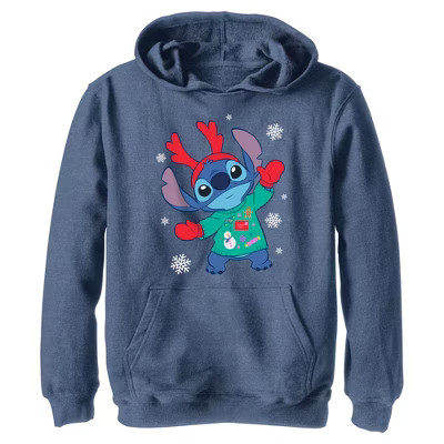 Boys Lilo & Stitch Christmas Outfit Stitch Lightweight Hoodie - Navy Blue Heather - Large | Target