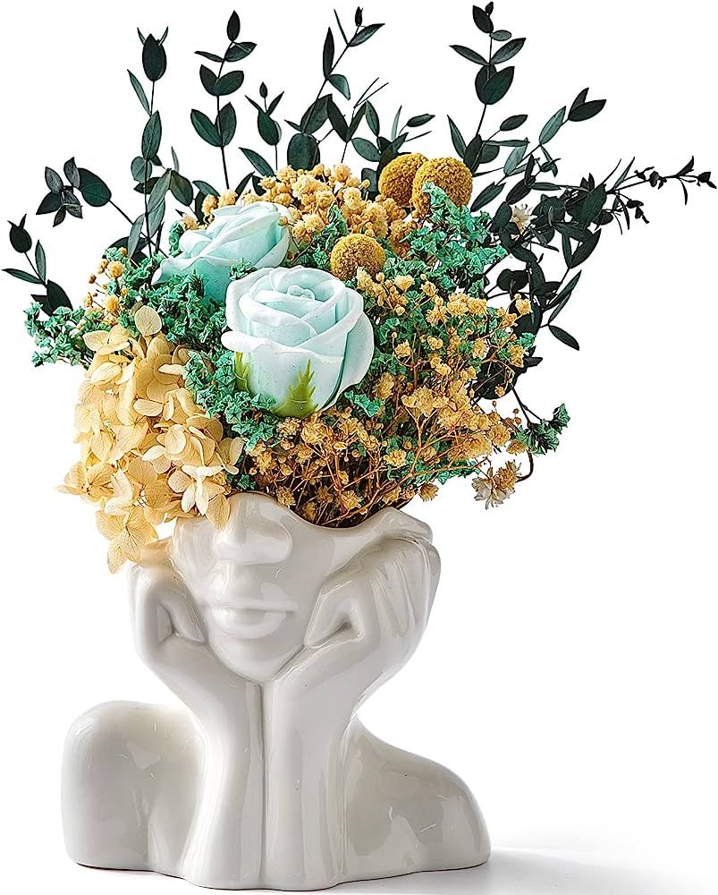 FJS Ceramic Face Vases, White Flower Vases for Decor, Modern Decorative Vase Centerpiece for Tabl... | Amazon (US)