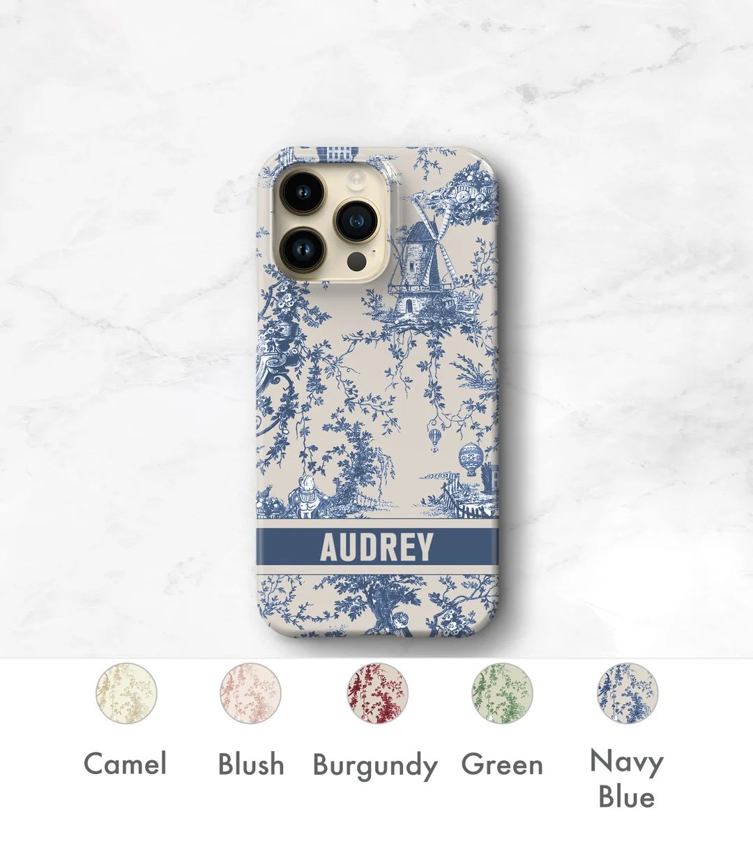 Personalized Phone Case Navy Blue Toile iPhone 13 Mini 14 Pro Max MagSafe 14 Plus Case Custom Nam... | Etsy (US)