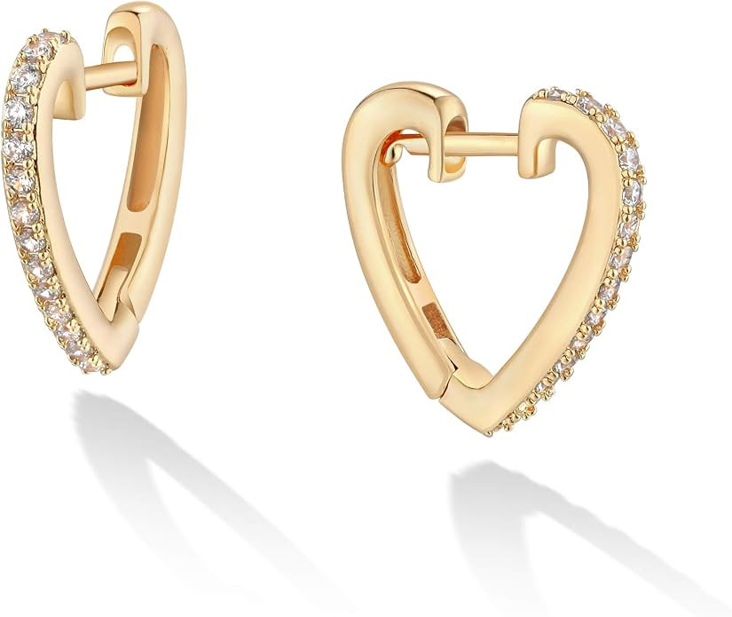 VACRONA Gold Hoop Earrings Huggie for Women Cubic Zirconia 14k Gold Plated Small Huggie Hoops Ear... | Amazon (US)
