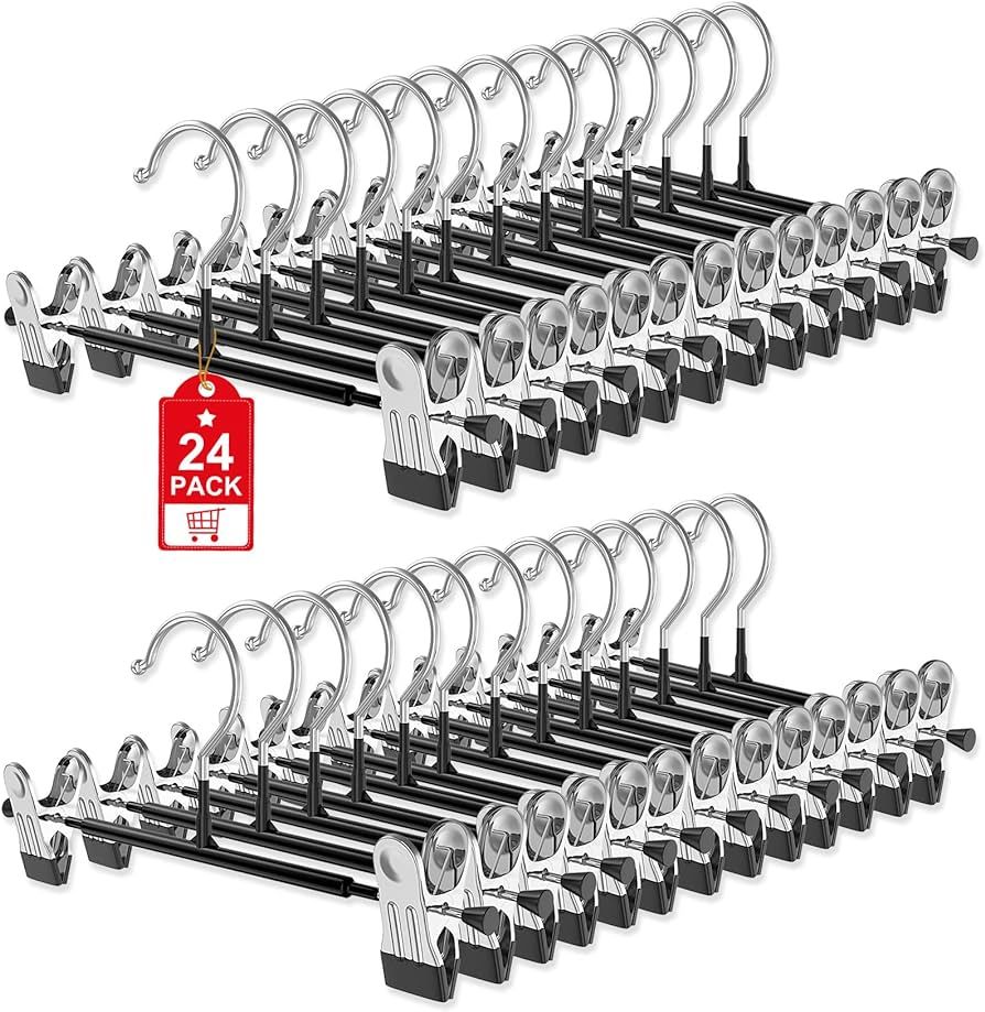 24Pack Skirt Pants Hangers with Clips, Adjustable Legging Organizer for Closet Hanging Non Slip C... | Amazon (US)