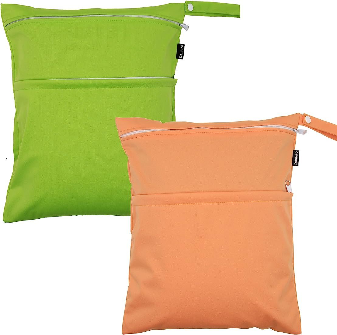 Damero 2pcs Pack Cute Travel Baby Wet and Dry Cloth Diaper Organizer Bag(Medium, Green+Orange) | Amazon (US)