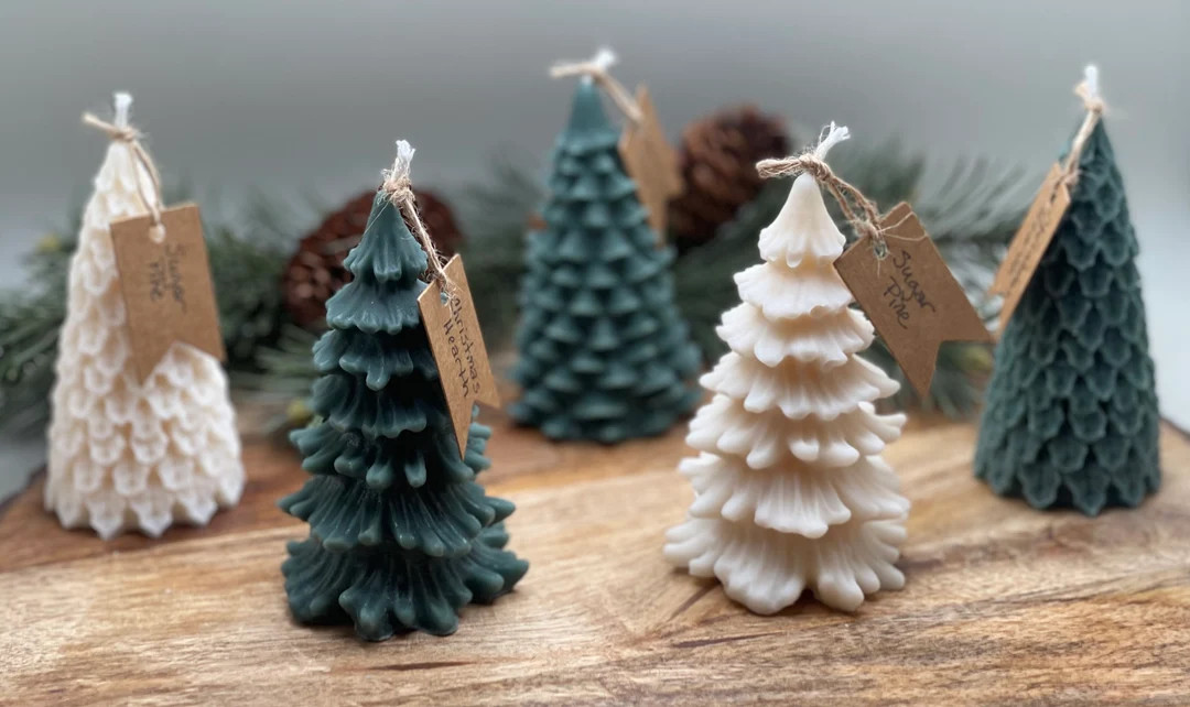 Set of Three Christmas Tree Candles Hand-poured All-natural - Etsy | Etsy (US)