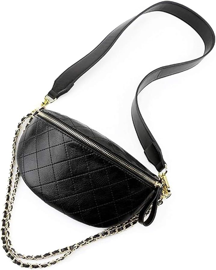 Fanny Pack Crossbody Waist Bag Women Black Luxury Belt Bum Bag Leather Shoulder Purse Fashion Des... | Amazon (US)